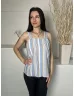   TU (M) Kék Fehér Csíkos, Oldalt Cipzros 48% Len Alapanyagú, Hátul Díszmasnis Felső