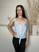  (M) Fehér Kék Tigriscsíkos, Elől Végig Gombos Alul Megkötős, Pántos Felső