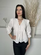 Primark (S) Fehér Elől Végig Gombos, Fodros Vállú 100% Pamut, Mellnél Díszhajtásos Felső