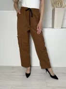 Shein (M) Barna Derékban Összehúzható, Megkötős Oldalt Zsebes, Bőszárú Nadrág