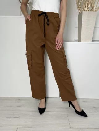   Shein (M) Barna Derékban Összehúzható, Megkötős Oldalt Zsebes, Bőszárú Nadrág