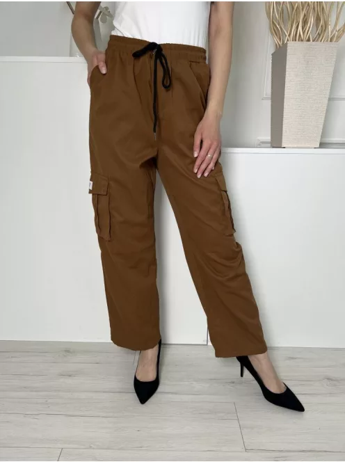 Shein (M) Barna Derékban Összehúzható, Megkötős Oldalt Zsebes, Bőszárú Nadrág