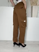 Shein (M) Barna Derékban Összehúzható, Megkötős Oldalt Zsebes, Bőszárú Nadrág