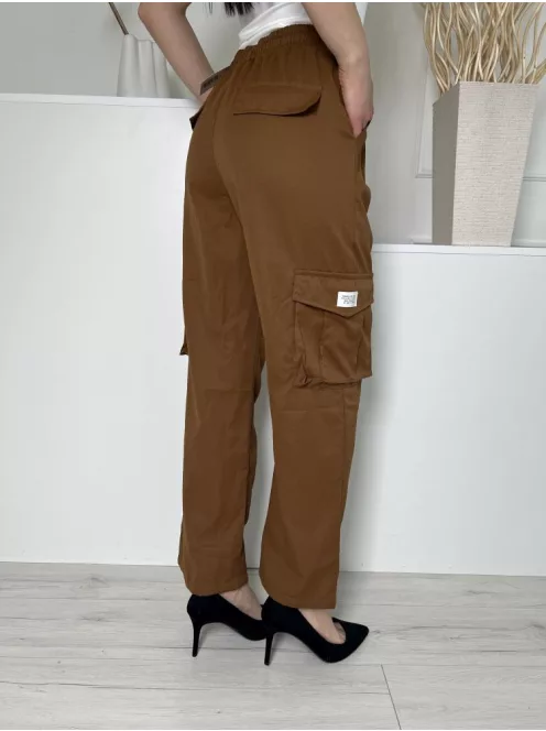 Shein (M) Barna Derékban Összehúzható, Megkötős Oldalt Zsebes, Bőszárú Nadrág