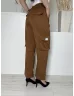   Shein (M) Barna Derékban Összehúzható, Megkötős Oldalt Zsebes, Bőszárú Nadrág