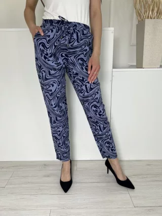   Papaya (S) Kék Sötétkék Mintás, Gumisderekú Díszmegkötős, Zsebes Nadrág