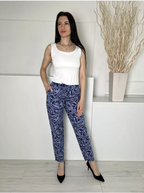 Papaya (S) Kék Sötétkék Mintás, Gumisderekú Díszmegkötős, Zsebes Nadrág