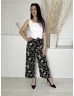   New Look (M) Fekete Színes Virágos, Hátul Gumisderekú Derékban Megkötős, Bőszárú Nadrág