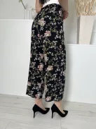 New Look (M) Fekete Színes Virágos, Hátul Gumisderekú Derékban Megkötős, Bőszárú Nadrág