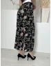   New Look (M) Fekete Színes Virágos, Hátul Gumisderekú Derékban Megkötős, Bőszárú Nadrág