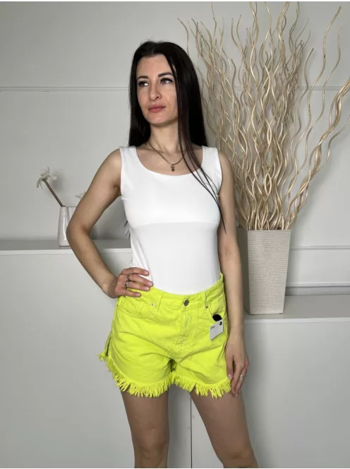 Primark (M) Banánzöld Elől Gombos, Zsebes Rojtos Aljú, Farmer Rövidnadrág