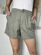 Denim Co (S) Khaki Elől Gombos, Zsebes Anyagában Mintás Rövidnadrág