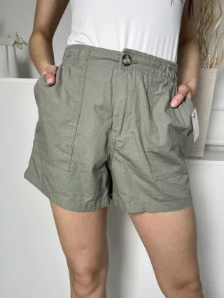   Denim Co (S) Khaki Elől Gombos, Zsebes Anyagában Mintás Rövidnadrág