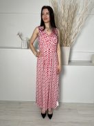 Together (S) Piros Fehér Mintás, Mellnél Díszhajtásos Deréban Díszöves, Rugalmas Anyagú Ruha