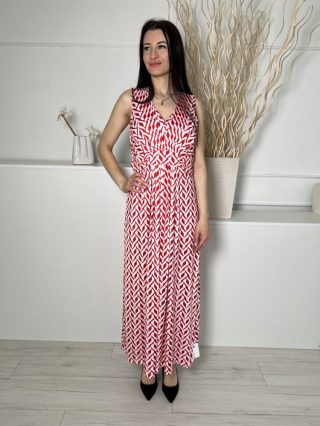   Together (S) Piros Fehér Mintás, Mellnél Díszhajtásos Deréban Díszöves, Rugalmas Anyagú Ruha