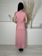 Together (S) Piros Fehér Mintás, Mellnél Díszhajtásos Deréban Díszöves, Rugalmas Anyagú Ruha