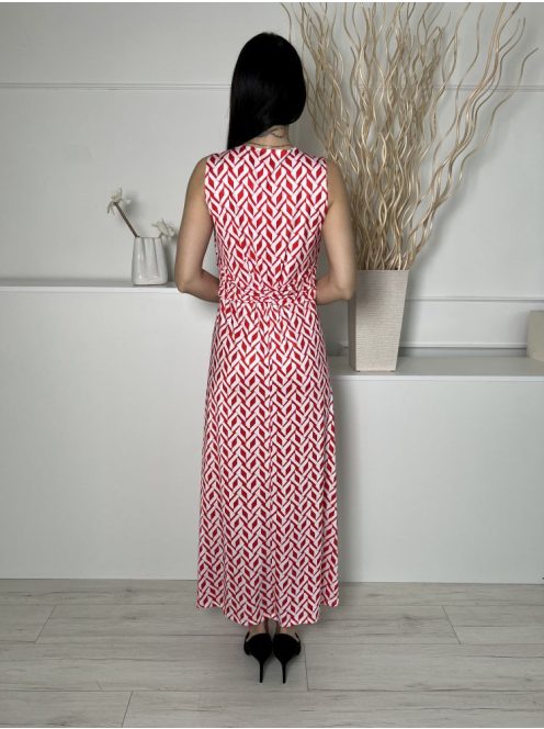 Together (S) Piros Fehér Mintás, Mellnél Díszhajtásos Deréban Díszöves, Rugalmas Anyagú Ruha