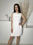 Next (M) Fehér 55% Len Alapanyagú, Elől Horgoltmintás Hátul Nyakban Gombos, Zsebes Ruha