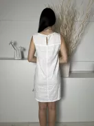 Next (M) Fehér 55% Len Alapanyagú, Elől Horgoltmintás Hátul Nyakban Gombos, Zsebes Ruha