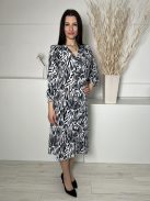 Next (S) Fehér Fekete Mintás, Elől Végig Gombos Draázsolt Ujjvégű Ruha