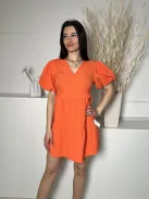 New Look (M) Narancs Átlapolt, Oldalt Megkötős Anyagában Mintás, Buggyos Ujjú Ruha