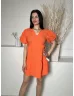   New Look (M) Narancs Átlapolt, Oldalt Megkötős Anyagában Mintás, Buggyos Ujjú Ruha