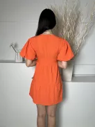 New Look (M) Narancs Átlapolt, Oldalt Megkötős Anyagában Mintás, Buggyos Ujjú Ruha