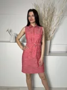 ÚJ Sharagano (M) Piros Fehér Cirmosmintás, Elől Cipzáros Öves, Zsebes, Galléros Ruha