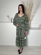 New Look (M) Zöld Fehér Mintás, Elől Végig Gombos Fodros Aljú, Derékban Megkötős Ruha