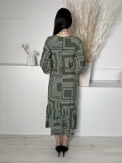 New Look (M) Zöld Fehér Mintás, Elől Végig Gombos Fodros Aljú, Derékban Megkötős Ruha