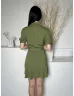   New Look (M) Zöld Elől Végig Gombos, Derékban Megkötős Buggyos Ujjú, Galléros Ruha