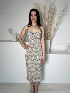 Missguided (S) Drapp Fekete Foltmintás, Ejtett Nyakú Pántos, Oldalt Cipzáros Ruha