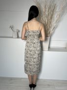 Missguided (S) Drapp Fekete Foltmintás, Ejtett Nyakú Pántos, Oldalt Cipzáros Ruha