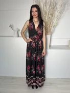 Parisian (M) Fekete Piros Virágos, Mellnél Átlapolt Gumisderekú Ruha