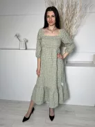 Primark (M) Zöld Fekete Kockás, Fodros Aljú 65% Pamut, Felül Darázsolt, Buggyos Ujjú Ruha