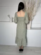 Primark (M) Zöld Fekete Kockás, Fodros Aljú 65% Pamut, Felül Darázsolt, Buggyos Ujjú Ruha