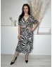   F&F (S) Fehér Fekete, Mintás, Mellél Átlapolt Hátul Nyitott, Gumisderekú, 55% Len Alapanyagú Ruha