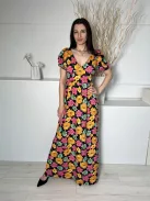 Boohoo (M) Fekete Színes Virágos, Mellnél Átlapolt Hátul Darázsolt, Nyakban Megkötős Ruha