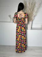 Boohoo (M) Fekete Színes Virágos, Mellnél Átlapolt Hátul Darázsolt, Nyakban Megkötős Ruha