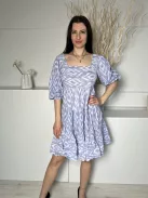 F&F (M) Kék-Fehér Mintás, 00% Pamut Fodros Aljú, Gumis Ujjvégű Ruha