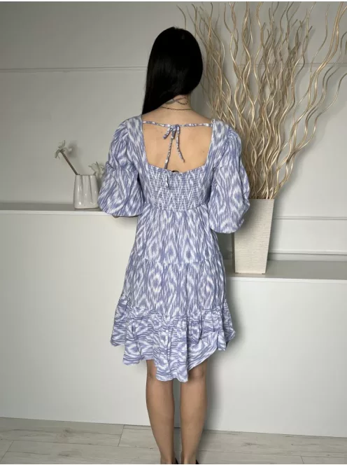 F&F (M) Kék-Fehér Mintás, 00% Pamut Fodros Aljú, Gumis Ujjvégű Ruha