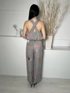 Next (M) Szürke Színes Virágos, Mellnél Átlapolt Patentos, Zsebes Overál