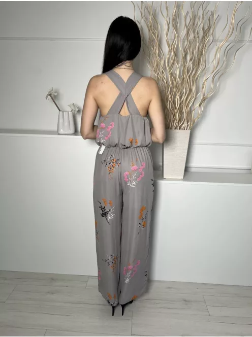 Next (M) Szürke Színes Virágos, Mellnél Átlapolt Patentos, Zsebes Overál