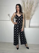 Peacocks (M) Fekete Fehér Mintás, Pántos Rugalmas Anyagú Overál