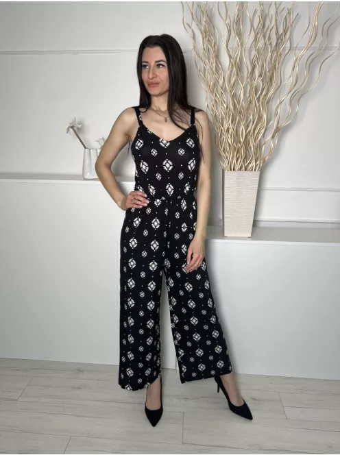 Peacocks (M) Fekete Fehér Mintás, Pántos Rugalmas Anyagú Overál