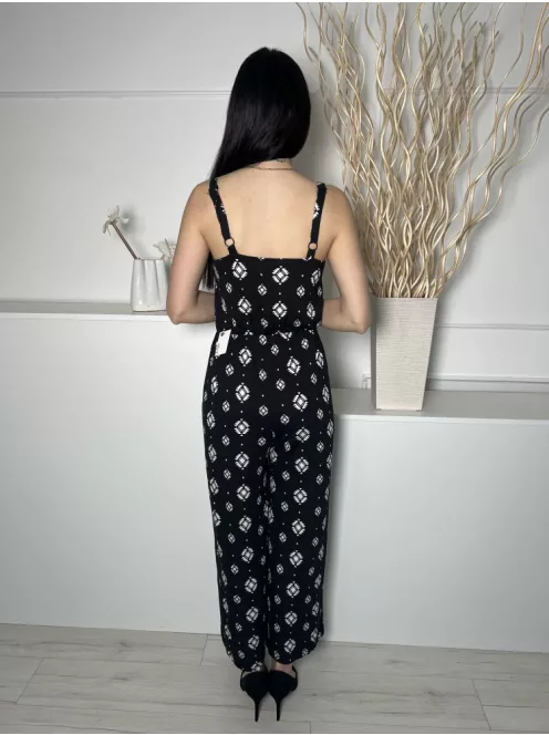 Peacocks (M) Fekete Fehér Mintás, Pántos Rugalmas Anyagú Overál