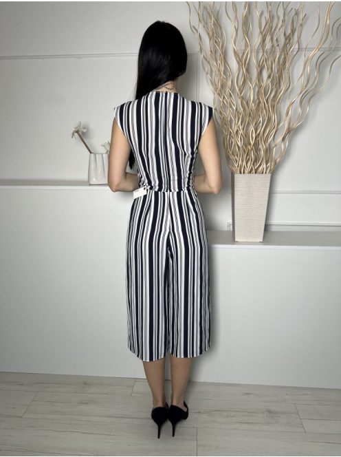 Miss Selfridge (S) Fehér Sötékék Csíkos, V Kivágású Hátul Cipzáros Overál