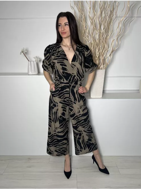 AX (M) Fekete Khaki Mintás, Hátul Cipzáros Mellnél Átlapolt, Zsebes Overál