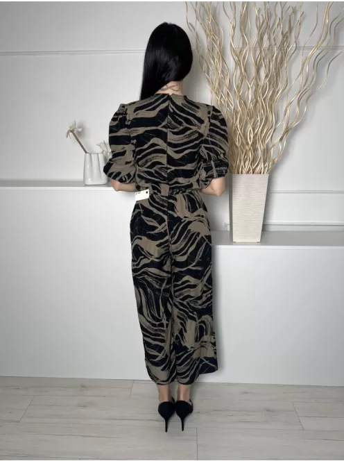 AX (M) Fekete Khaki Mintás, Hátul Cipzáros Mellnél Átlapolt, Zsebes Overál