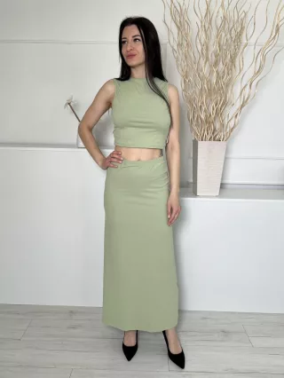   Shein (M) Alma Zöld Kerek Nyakú, Rövid Fazonú Rugalmas Anyagú Felső